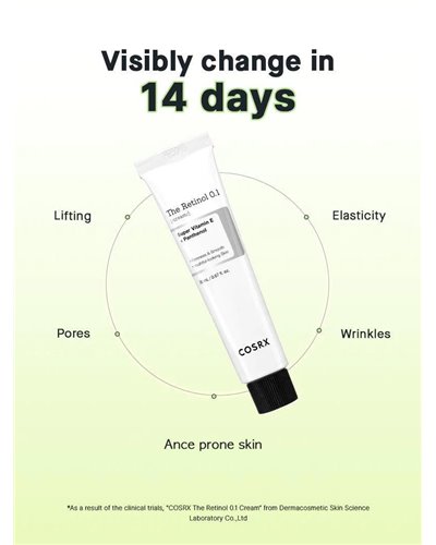 COSRX
The Retinol 0.1 Cream – Ενυδατική κρέμα με 0.1% καθαρή ρετινόλη
